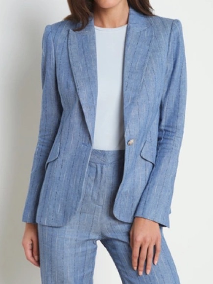 L’agence Chamberlain Linen-Blend Blazer In Slate Blue Pinstripe Women’s Size 12